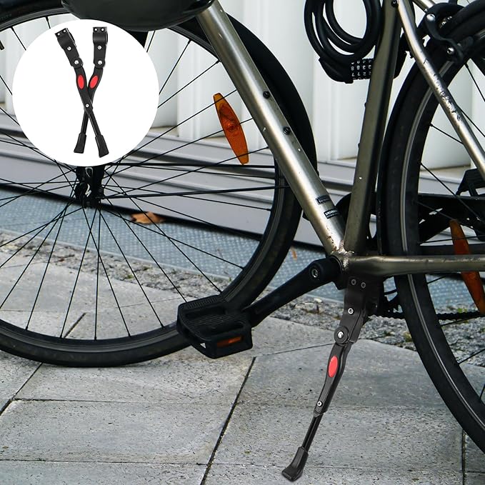 NUOBESTY Bike Kickstand, 2 Pack Adjustable Aluminum Bicycle Kickstand For Mountain Bikes - Black Three-hole Rear Side Stand With Tools For Quick Parking