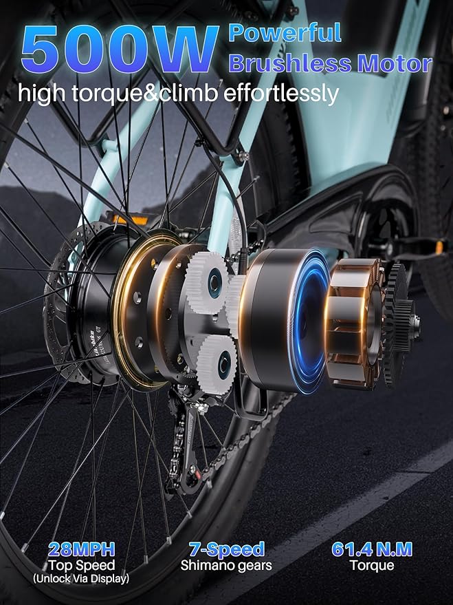 Likebike MY2 Electric Bike for Adults 1500W, Electric Bicycle for Women, 48V Removable Battery Max 85Miles 28MPH, 26in Fat Tire Electric Bike with 7 Speed, Commuter Ebikes for Men
