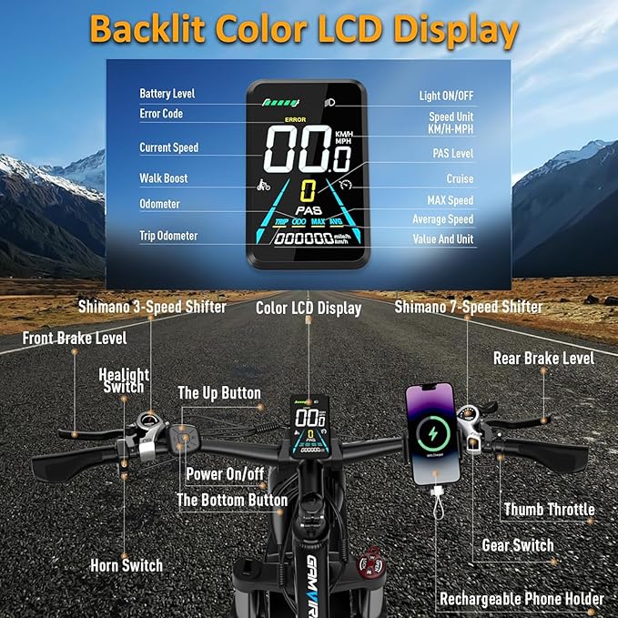 Ebike for Adults Electric, 52V 19.2Ah/32Ah, Peak 2000W/2500W E-Bike, 36/40MPH, 70 Miles/100Miles, Hydraulic Disc Brake, Off Road Snow Mountain E-Bike, 24"/26" Fat Tire Electric Bicycle UL2849 by SGS