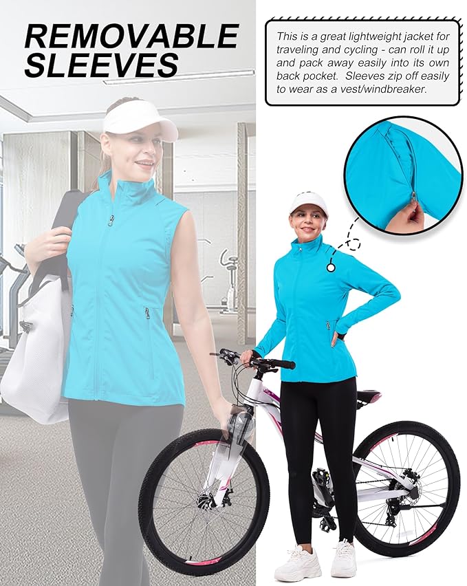 33,000ft Women's Zip Up Lightweight Athletic Workout Yoga Cycling Track Running Jacket Waterproof Windproof Reflective