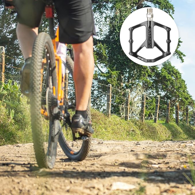 Mountain Bike Pedals, Large Size Aluminum Alloy Body with Boron Steel Spindle, Equipped with DU Bearings, Ideal for Road Mountain BMX MTB Bike