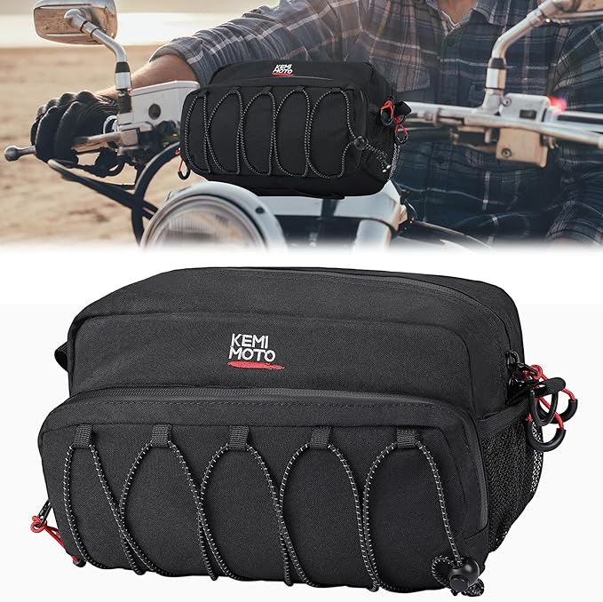 KEMIMOTO Motorcycle Handlebar Bag,Universal Tool & Crossbody Bag Dirtbike Storage Pouch for Front Fork Sissy Bar Compatible with Cruiser Softail Dyna Sportsters Rebel Cruiser 4.5L
