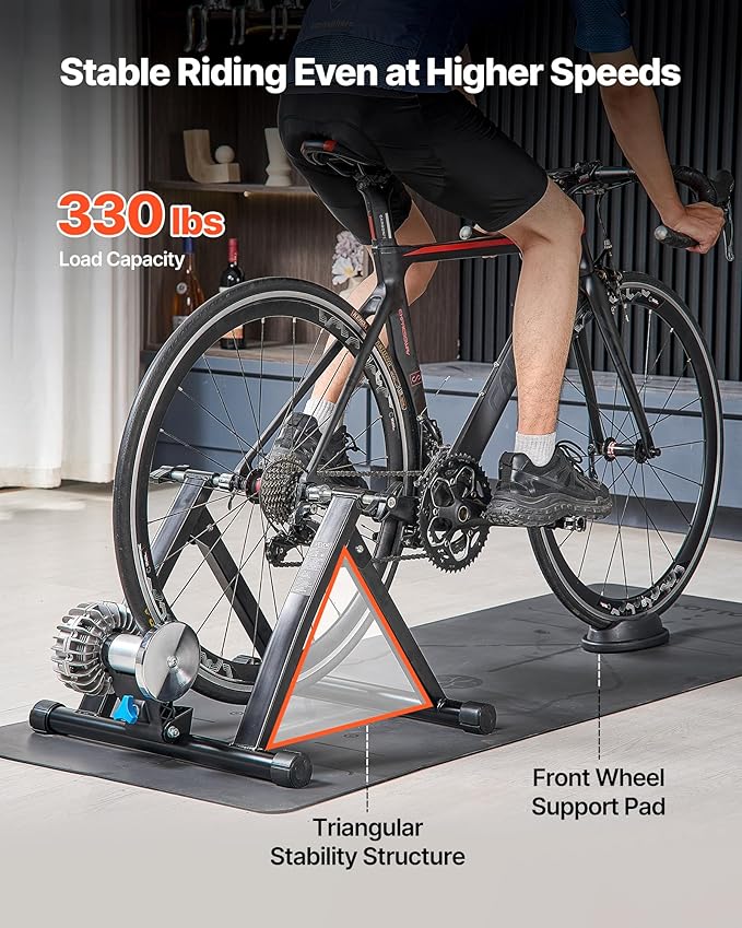 VEVOR Bike Trainer, 26-29 Inch & 700C Wheels, Foldable Fluid Bicycle Stationary Trainer Stand for Indoor Exercise Riding with Quick Release Skewer & Front Wheel Riser Block, Fits Road Bikes, Black