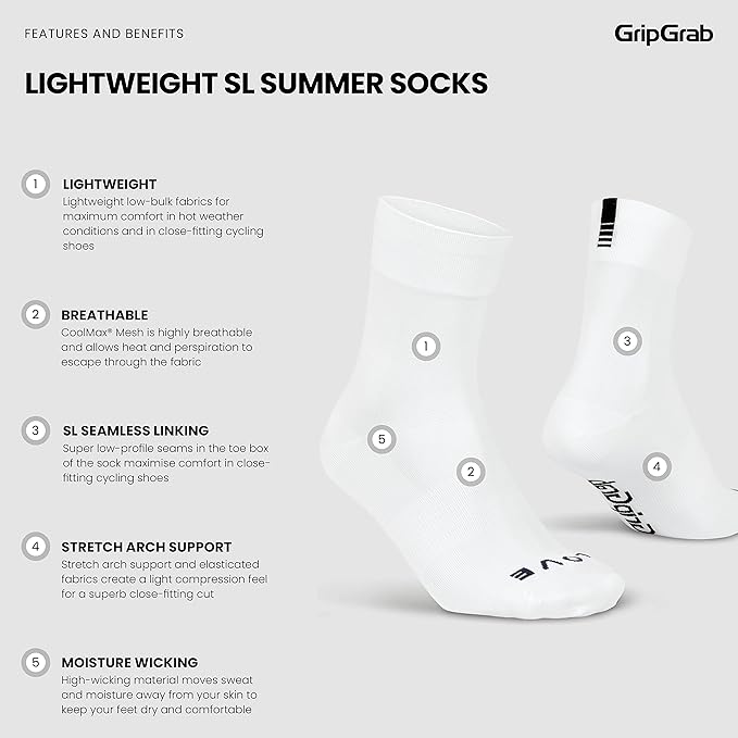 GripGrab Lightweight SL Performance Summer Cycling Socks Eyecatching 2 Lengths Road Mountain Gravel Bike Indoor Biking