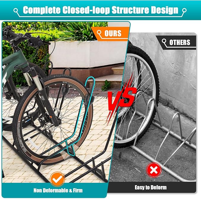 Floor Bike Stand, Bike Rack Safeguard Disc Brakes & Derailleurs, Waterproof Bike Holder Road/Kids/MTB Bicycles, Fits 12"-29" Tires, Upgraded 0.63" Steel Tubes, Indoor Outdoor Garage (for 4 Bikes)