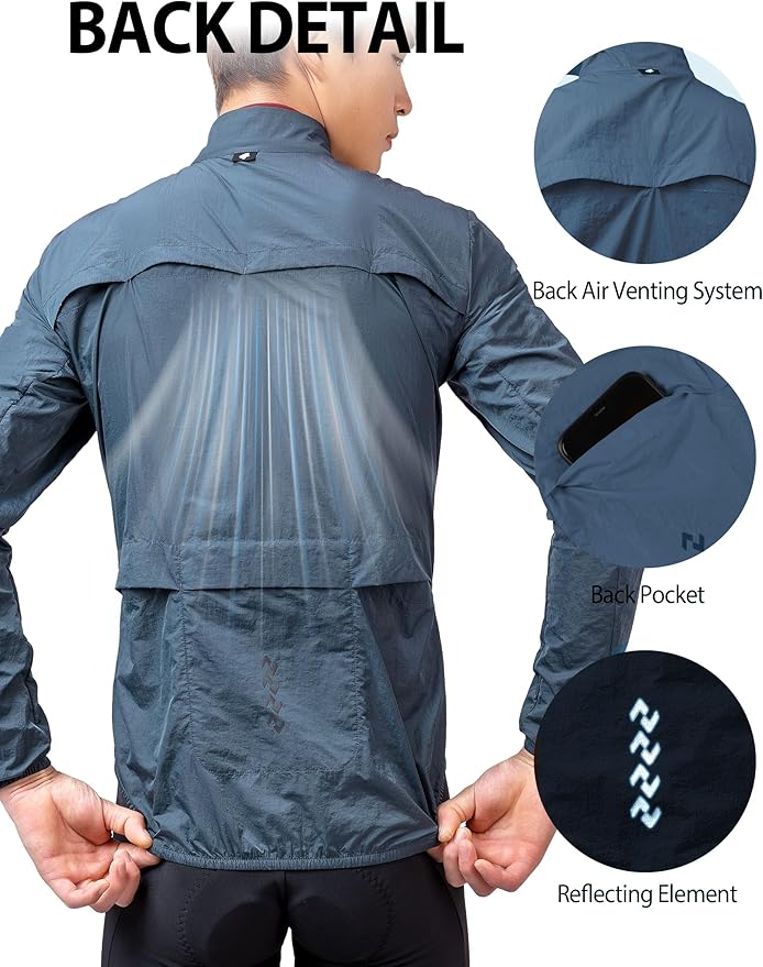 LAMEDA Cycling Jacket for Men Women Windbreaker Lightweight Packable Breathable Cycling Bike Jacket with Reflective Strips