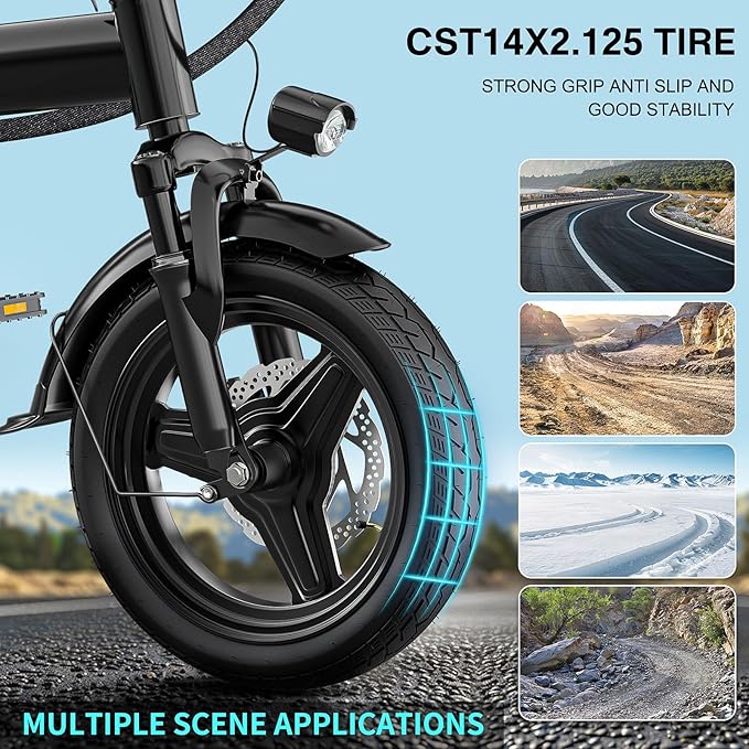 Electric Bike for Adults and Teens, Folding Ebike,Commuter City Foldable E Bike with 560W Motor and 48V 10Ah Battery, 24MPH Speed Pedals Assist, Dual Disc Brakes,14" Compact Electric Bicycle