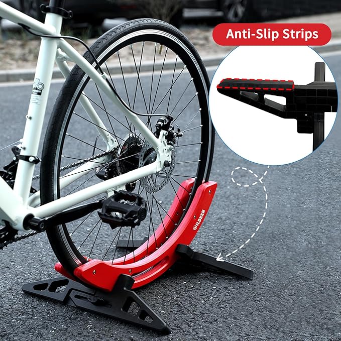 WILDKEN Bike Stand, Bike Stand Floor for Home/Garage Adjustable Bicycle Stand Bike Parking Rack Fit Road Bike, Mountain Bike, MTB, BMX, Commuter Bike, Kids Bike, Scooter (Red)