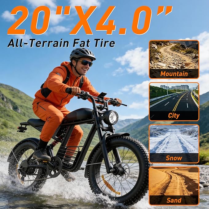 Electric Bike for Adults FX20 - 3000/1500W Electric Dirt Bike, 37/35MPH Fast 48V 25/18.9Ah 40-60 Miles Long Range E-Bike, 20" Fat Tire Off-Road Ebike, Mountain Bicycle, Hydraulic Brakes, UL 2849