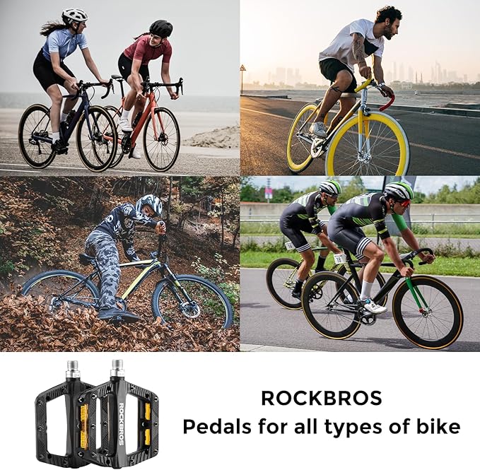 ROCKBROS Mountain Bike Pedals Bicycle Nylon Pedals 9/16 Inch Sealed Bearing Lightweight Platform for Road Mountain BMX MTB Bike