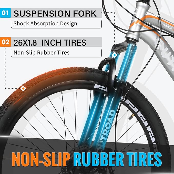 26 inch Mountain Bike 7/21 Speeds Lightweight Cycling Bicycles, Dual Disc/V Brake,Bicycle for Men and Women, Adult Bike, Road Bike
