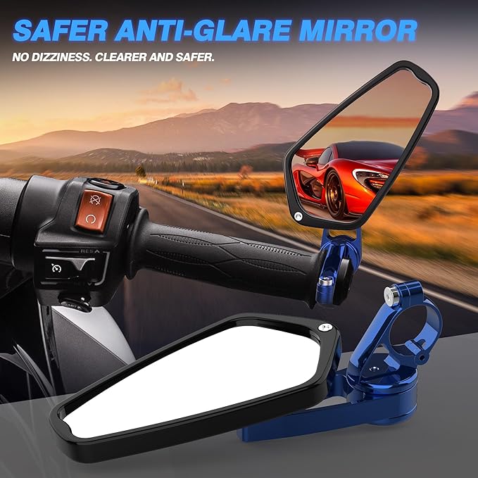 MICTUNING CNC Motorcycle Mirrors - 7/8" (22mm) Bar End Rear View Mirrors Compatible with Most Honda Grom, Yamaha, Kawasaki, Ducati, Suzuki and More - Blue