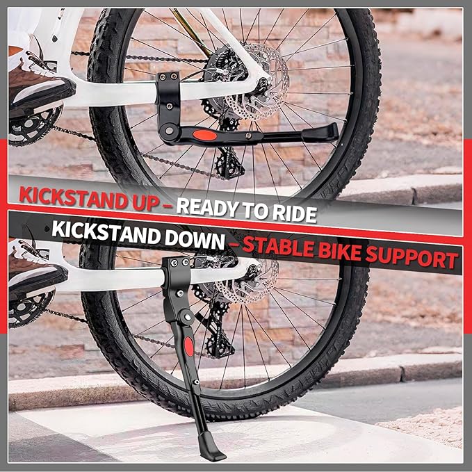 Adjustable Bike Kickstand Compatible with Nishiki, Bicycle Side Kickstand, Aluminum Alloy Bike Kick Stand, Easy to Install, for 22 24 26 Inch Mountain Bikes, MTB and Road Bikes Accessories, Black