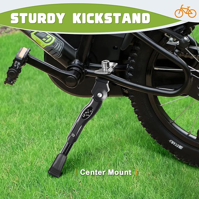 LEICHTEN Bike Kickstand for 16 18 20 Inch Wheel Bike, Adjustable Aluminum Alloy Bicycle Kickstand for Kids Bike Center Mount for Sports/Mountain/Road Bicycles, Black