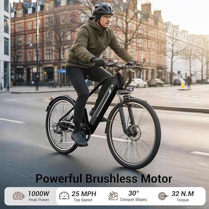 Electric Bikes for Adults,1000W Electric Bike, 26" Ebikes for Adults with 375Wh Removable Battery, 25MPH&40Miles Long Range Bicycles, Commuter Ebike for Men/Women, UL Certified (Standard eBike, Black)