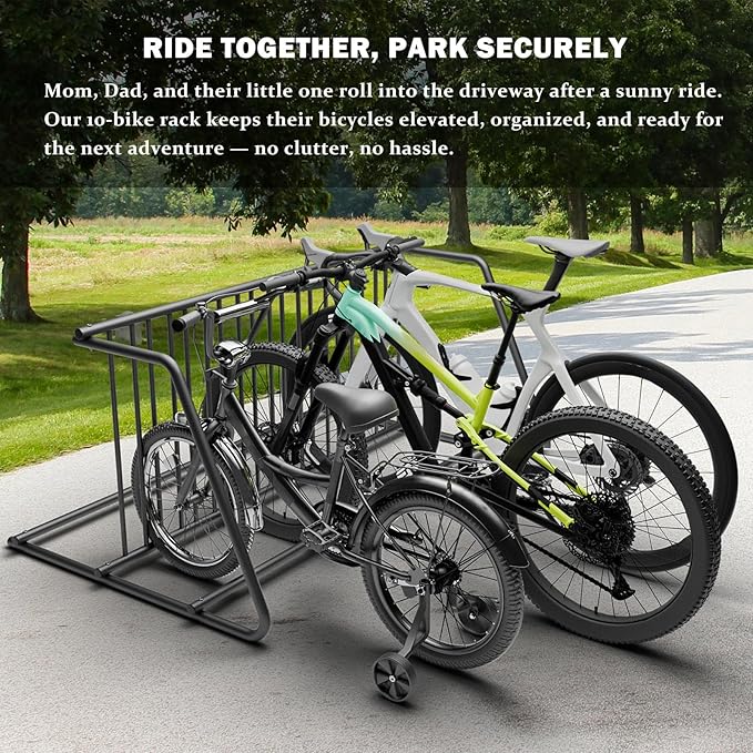 10 Bike Rack 61 Inch Heavy Duty Double Side Grid Bike Stand Powder Coated Steel Bicycle Parking Rack for Garage School Yard Street Commercial Outdoor Use