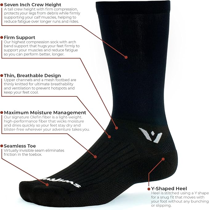 Swiftwick- ASPIRE Crew Cycling Socks, Firm Compression Fit, Moisture Wicking