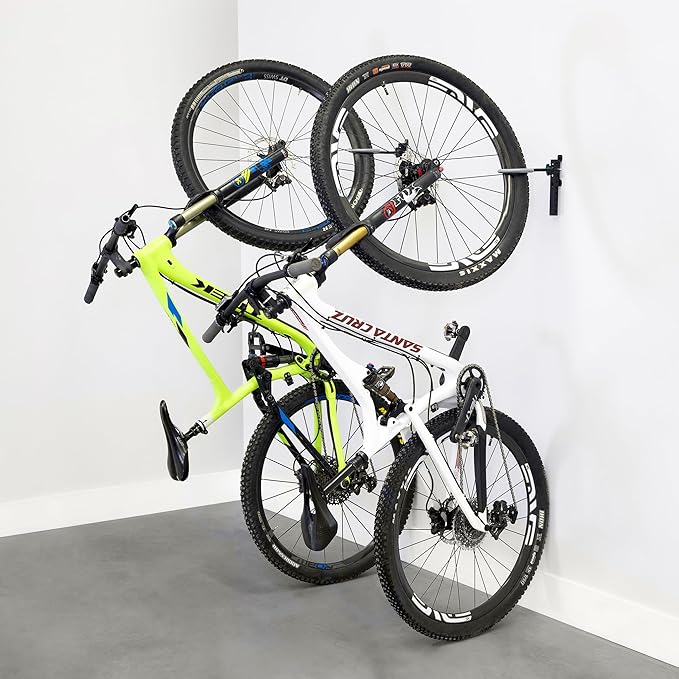 WheelRest Bike Hook, No-Lift Garage Bike Wall Mount 75lbs Max Load, Fits all bikes, Vertical Bicycle Storage Rack, Adjustable Bike Hanger for MTB, Road, eBike, 2 Pack