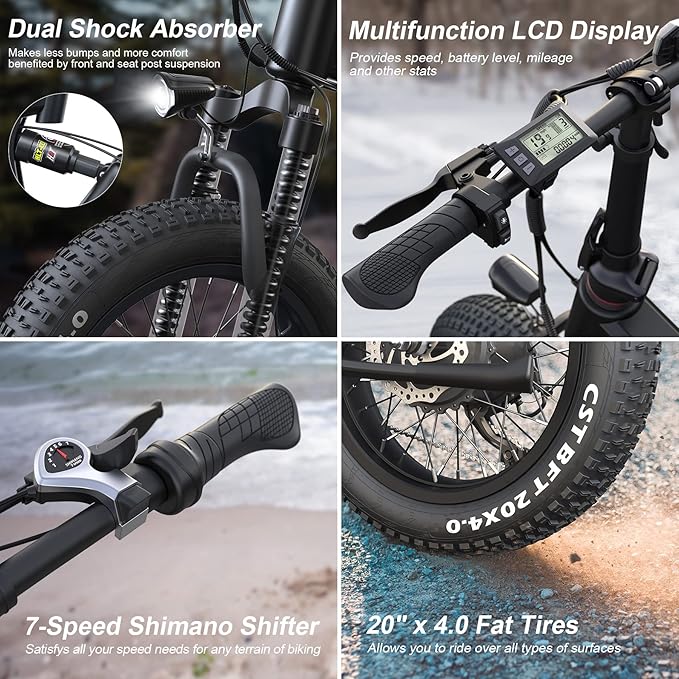 TotGuard Electric Bike,20" Electric Bike for Adults Peak 750W Brushless Motor,20MPH Fat Tire Ebike,Foldable Adult Electric Bicycles with 48V 10Ah Removable Battery,7-Speed,SGS Certified to UL 2849