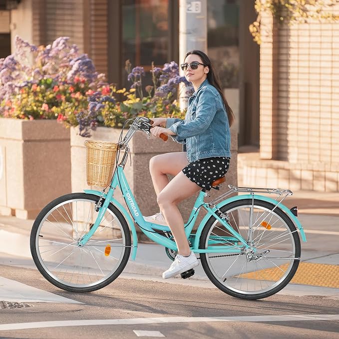 Outroad Comfort Bike for Women, 24/26 Inch Commuter Bicycle for Adult Men and Women, High-Carbon Steel Comfortable City Bikes with Rear Rack or Basket