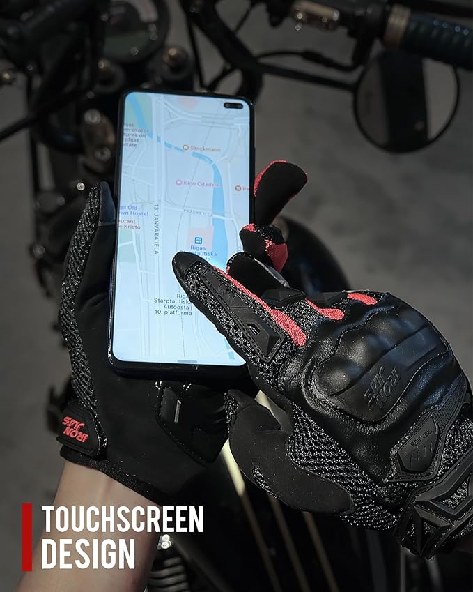 IRON JIA'S Motorcycle Gloves for Men and Women - Motorbike Powersports Racing Gloves with Hard Knuckle Touchscreen for BMX ATV MTB Riding (Red XL)