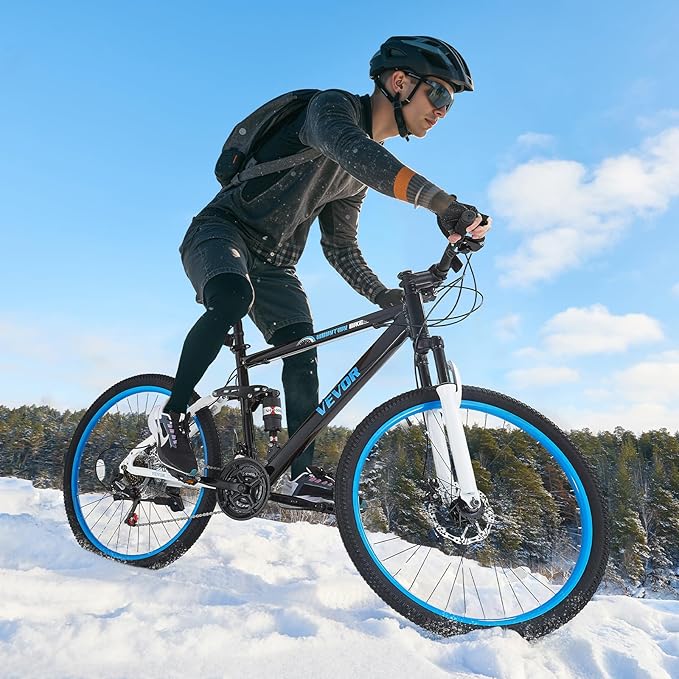 VEVOR Mountain Bike for Men/Women, 20"/26"/29" Sizes, 7/21/24 Speed Twist Shifting, Front or Dual Suspension, Dual Disc Brakes, Comfort Saddle, Sleek Colors