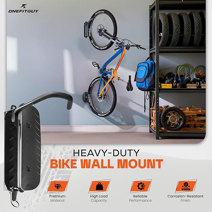 Foldable Bike Rack 2-Pack, Space Saving Vertical Bike Wall Mount with Adjustable 150° Rotating Hanger, Easy Garage, Indoor, or Shed Installation