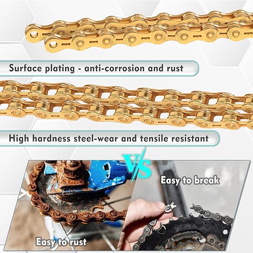 BUCKLOS 6/7/8/9/10/11/12 Speed Bike Chain, High Performance Lightweight Bicycle Chains for Road Bike/Mountain Bike/Ebike,Compatible with Shimano, SRAM, Campagnolo Silver/Gold