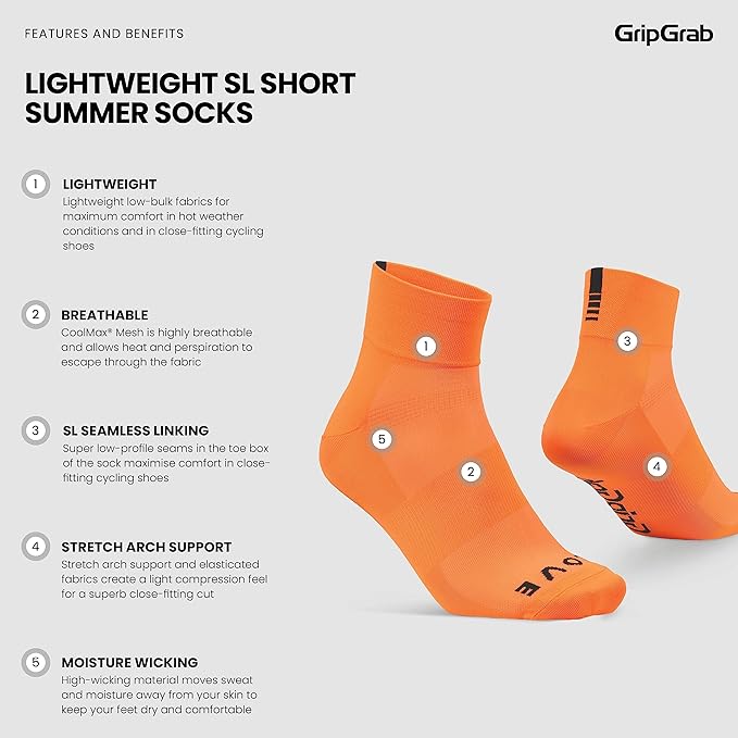 GripGrab Lightweight SL Performance Summer Cycling Socks Eyecatching 2 Lengths Road Mountain Gravel Bike Indoor Biking