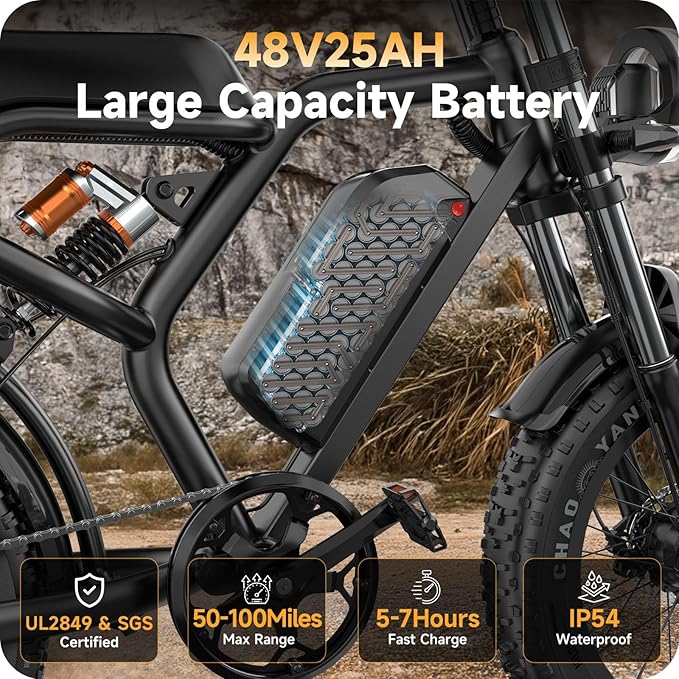 Electric Bike for Adults - 16/20 Inch Fat Tire Ebike, 750W/Peak 1500W Motor Ebike, 48V15.6AH Detachable Battery, 4 Riding Modes Electric Dirt Bike