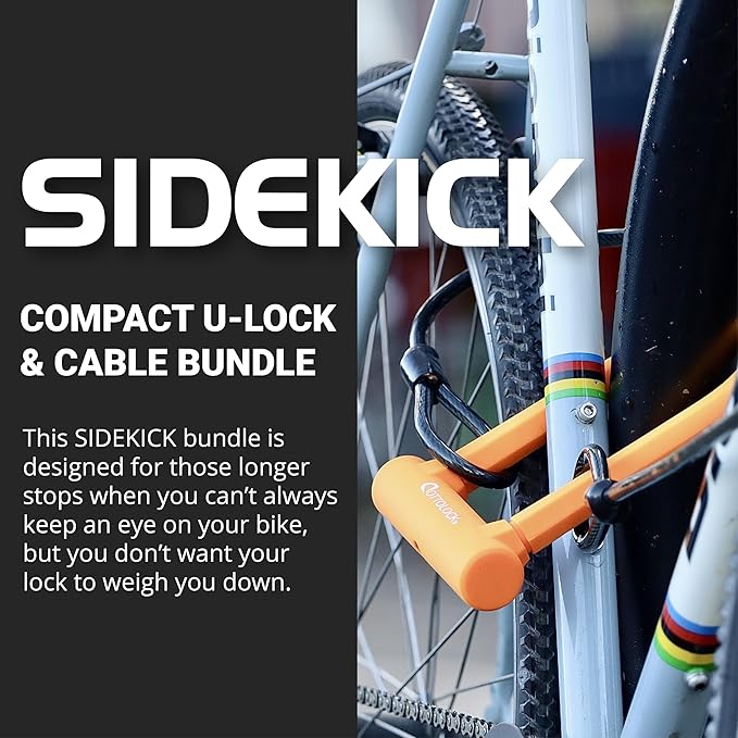 OTTOLOCK Sidekick Compact U-Lock and Cable Bundle - Heavy Duty Anti Theft Bicycle U-Lock with Keys, Silicone-Coated, Bike Accessories, Orange