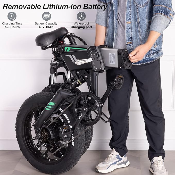 Wooken Electric Bike, 20''X4.0 Fat Tire Electric Bike for Adults,500W(Peak 750W) Foldable Electric Bike with 48V 10Ah Battery,Professional 7 Speed,Shock Absorber, 20MPH Ebike for Mountain Beach Snow