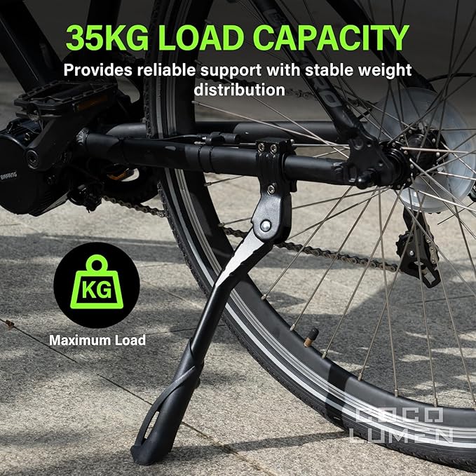 Bike Kickstand Rear Mount – Adjustable Kickstand for Mountain Bike, Road Bike, Ebike – Bicycle Kickstand with Non-Slip Rubber Foot, Fits 26 inch/29 inch Wheels – Kickstand for Adult Bike Supports 35k Alloy Stand