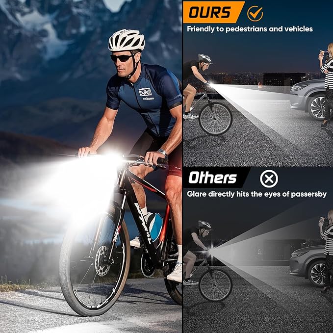 Bright LED Bike Light for Night Riding,2025 Upgraded Rechargeable Bicycle Lights Set 5 Modes IPX6 Waterproof MTB Off-Road Cycling Commuting