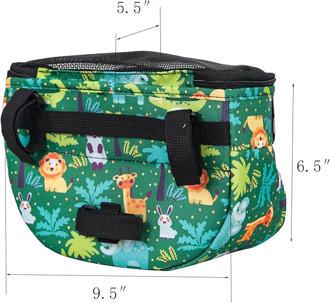Kids Bike Basket,Durable Front Frame Bicycle & Scooter Basket Bag,Waterproof Fabric Bicycle Handlebar Bag for Boys, Girls, Toddlers with Zipper Mesh Lip (Green Animal)
