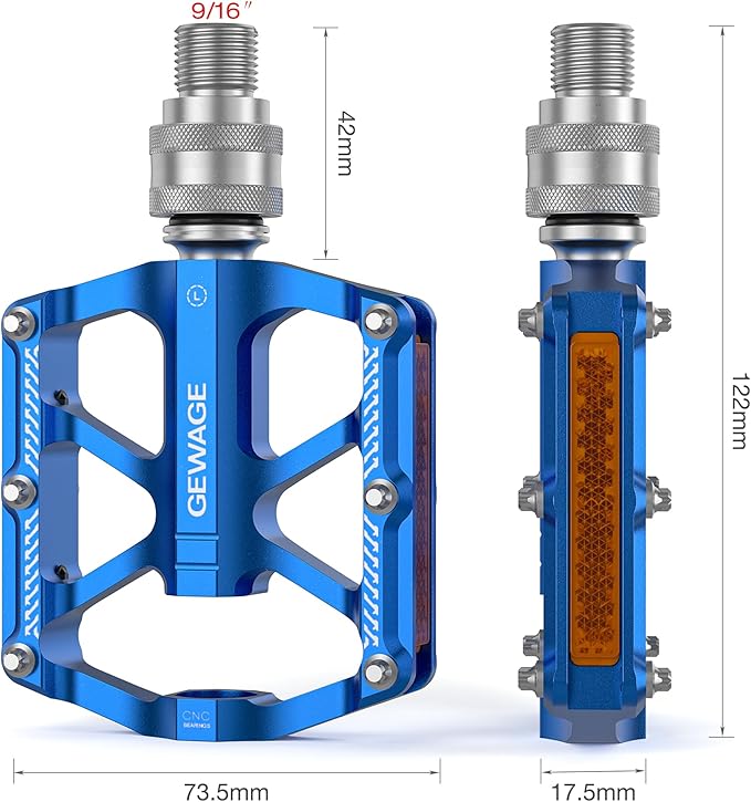 Bike Bicycle Pedals - 9/16” Quick Release Pedals Aluminum Flat Pedals - 3 Bearings Bicycle Pedals with Reflectors for Mountain Road BMX MTB Folding Bike