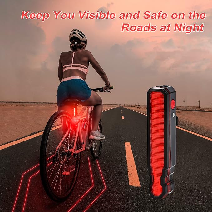 Super Bright Bike Laser Light USB Rechargeable Bike Tail Light Rear and Front Cycling Lights 5 LED 6 Modes Waterproof Mountain Bicycle Light with Safety Warning Lamp for Bicycle Night Riding