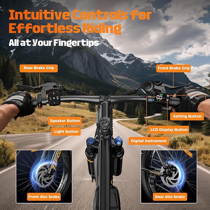 Electric Bike for Adults, 1500W Peak Mountain Ebike, 20 MPH, 7 Speeds, 48V Removable Battery, 26" Ebike for Commute