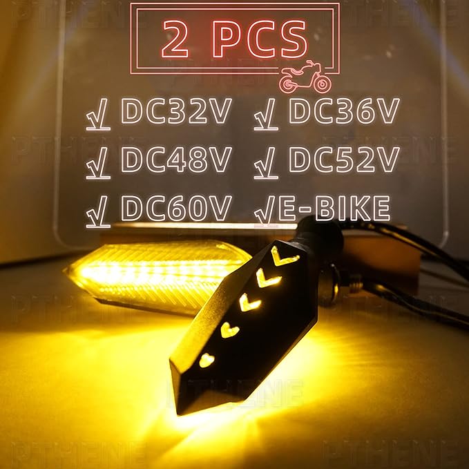 Motorcycle Led Turn Signal Lights Universal Front Rear DC 32v 48v 52v 60v Flowing Blinkers Flasher Indicator Light for Electric Motorcycles Motorbike Scooter Bicycle E-Bike (Amber, DC32V-DC60V)
