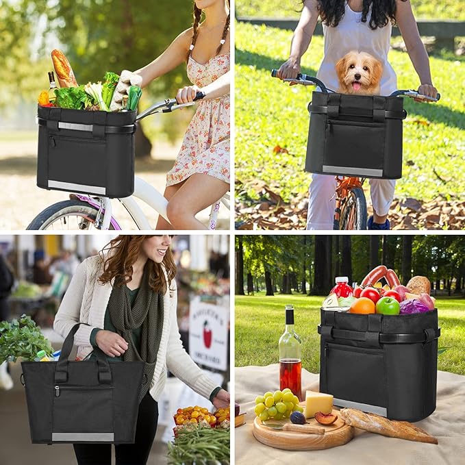 Lixada Bike Basket, Small Pet Cat Dog Carrier Bicycle Handlebar Front Basket Folding Detachable Removable Easy Install Quick Released Picnic Shopping Bag, Max. Bearing: 11lbs