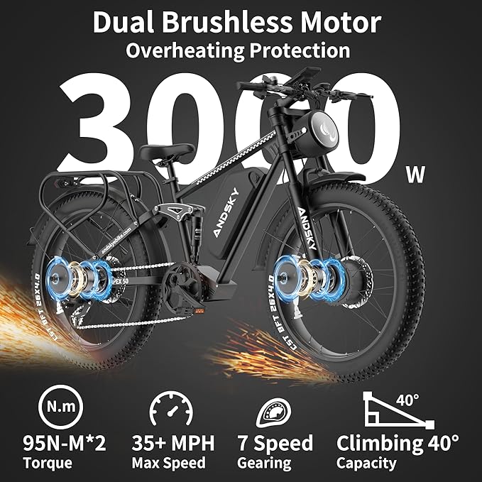 Apex 50 Electric Bike Dual Motor for Adults (CA Immediate-De'livery) 52V 25AH/48V 25AH, 26" Fat Tires Full Suspension 35MPH/100Mile, Hydraulic Brake
