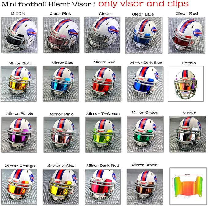 Mini Football Helmet Visor Clear with Clips Universal Fit for Collectors and Display