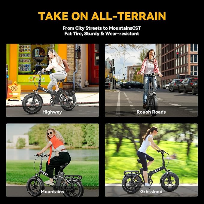 Folding Electric Bike for Adults and Seniors, 1000W Motor 48V 20AH Battery 30MPH 80 Miles, 20" Fat Tire All Terrain Ebike, 7-Speed Commuter E Bike, Step-Thru Electric Bicycle for Women and Teens