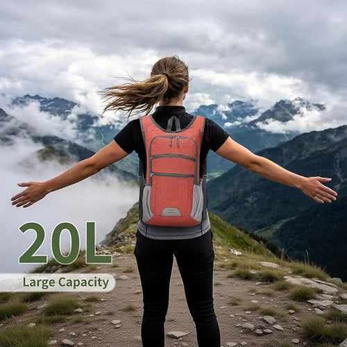 20L Lightweight Hiking Daypack, Foldable Travel Packable Backpack for Men Women for Cycling Camping Outdoor (Red)