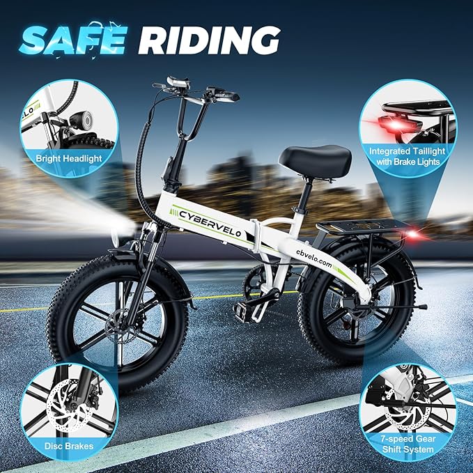 Aelith Folding Electric Bike for Adults – 1000W Motor, 20"x3" Fat Tire, 48V Removable Battery, All-Terrain E-Bike with 7-Speed, Front Suspension – Powerful Foldable Ebike for Commuter