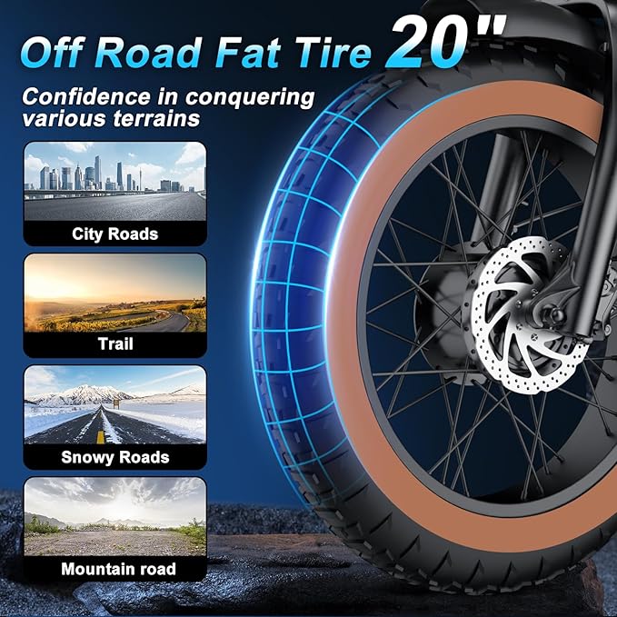 MOVCAN V30 Series Electric Bike for Adults, 3000W/1500W/1000W Motor, 20" Fat Tire Ebike, 37.5MPH/32MPH/28MPH, 120/70Miles, 48V 40Ah/31.2/15.6Ah Dual Battery Motorcycle Ebike for Commuting/Off-roading