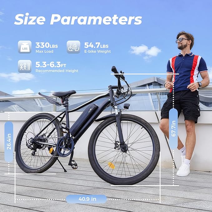 Electric Bike - 750W Peak Motor Electric Bicycle, 20MPH, 60 Miles, Removable Battery, Shock Absorber, 5 Speed E Bike, 26” Tire Commuter Electric Bicycle for Adults