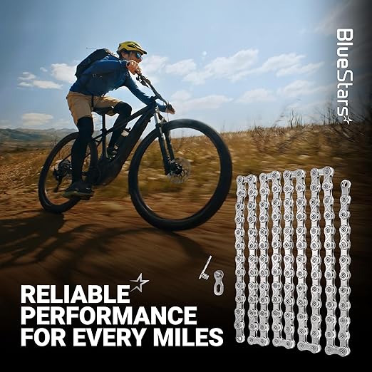 BlueStars 10 Speed Bike Chain 1/2 x 11/128 Inch (116 Links) with Quick Link - Anti-Rust Bicycle Chain - for MTB/Road/Gravel/Cyclocross Bikes - Compatible with Shimano SRAM Campagnolo