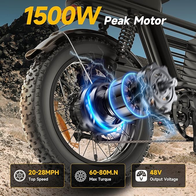 Electric Bike for Adults - 16/20 Inch Fat Tire Ebike, 750W/Peak 1500W Motor Ebike, 48V15.6AH Detachable Battery, 4 Riding Modes Electric Dirt Bike