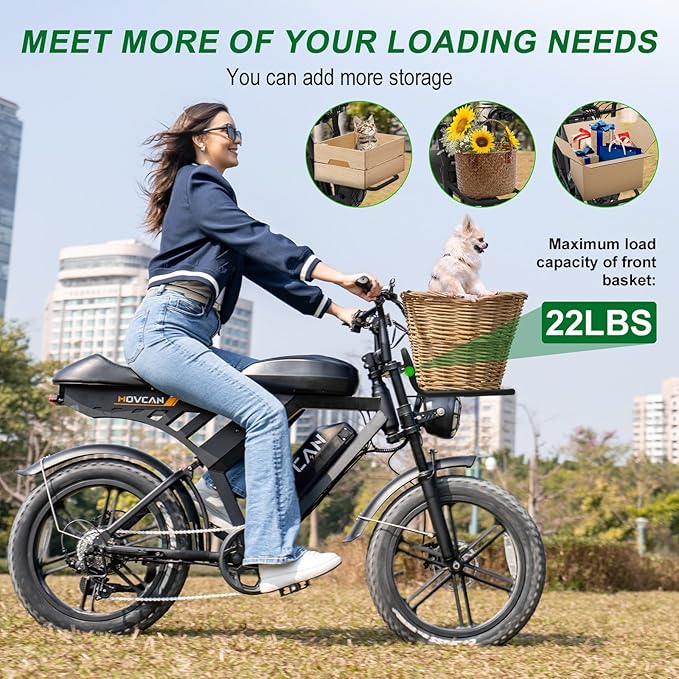MOVCAN V30 Series Electric Bike for Adults, 3000W/1500W/1000W Motor, 20" Fat Tire Ebike, 37.5MPH/32MPH/28MPH, 120/70Miles, 48V 40Ah/31.2/15.6Ah Dual Battery Motorcycle Ebike for Commuting/Off-roading